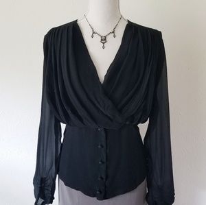 Lafayette 148 100% Silk Pleated Wrap Front Blouse